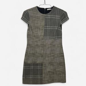 Alice + Olivia Black Grey Plaid Patchwork Mini Dress